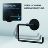 Selbstklebender WC-Rollenhalter mit Absenkdämpfung und mattierter Oberfläche in schwarzer Farbe.