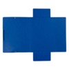 Blauer Eckspanner für DIN A4-Papier mit Klappen und Ösen, aus flachem Material.