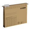 Hängesammler in Beige mit Tabellenaufdruck und Metall-Hängeschienen, frontale Ansicht.