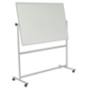 Whiteboard mit schwenkbarer Drehachse und fahrbarem Standgestell in neutralem Weiß.