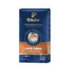 Blaues Verpackungspaket mit der Aufschrift "Caffè Crema" und einer Tasse Kaffee.