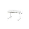 Höhenverstellbarer Schreibtisch mit neigbarer Arbeitsplatte in alpinweiß.