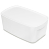Weiß-graue Aufbewahrungsbox MyBox® mit ovalem Deckel, geeignet für verschiedene Utensilien.