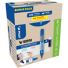 Blaues Set von Whiteboardmarkern in umweltfreundlicher Verpackung mit Refills.
