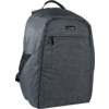 Grauer Notebookrucksack mit seitlichem Netzfach und zwei Reißverschlusstaschen.