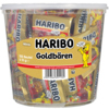 Eimer mit 100 Beuteln HARIBO Goldbären, jeder 10 g, in einer transparenten Verpackung.
