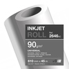 Rollenkarton mit Tintenstrahldruckpapier, Beschriftung mit Produktdaten und Format.