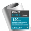 Rollenpapier in weiß mit blauer Kennzeichnung, für Tintenstrahl-Plotteranwendungen geeignet.