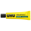 Gelbe Tube mit schwarzer Verschlusskappe, beschriftet mit "UHU Alleskleber ReNATURE".