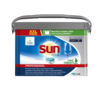 Eimer mit SUN Geschirrspültabs Professional All in 1, abgebildet frontal, mit transparentem Deckel.