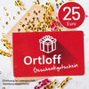 Geschenkgutschein über 25 Euro mit Geschenkbox-Design und Hinweis zur Einlösung im Ladengeschäft.