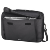 Schwarze Notebooktasche mit Reißverschluss und mehreren Fächern für Laptop und Zubehör.