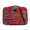 Schwarze Notebookhülle mit rot-blühenden Mohnblumen und schwarzem Reißverschluss.