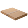 Braune Aufbewahrungsbox mit Deckel und Banderole, in rechteckiger Form und flacher Bauweise.