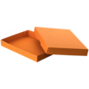 Pastellorange Aufbewahrungsbox mit offenem Deckel und Griffaussparung.