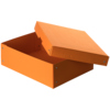 Offene Aufbewahrungsbox in pastellorange mit verstärktem Deckel und Griffaussparung.