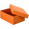Pastellorange Aufbewahrungsbox mit offenem Deckel und praktischer Griffaussparung.