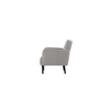 Seitenansicht eines grauen Sofa-Stuhls mit schwarzen Beinen und eleganter Polsterung aus Samt.