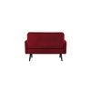 Rotes Samtsofa mit schwarzem Gestell, Ansicht von hinten.