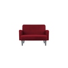 Rotes Sofa mit schlichtem Design, Stoffbezug und Holzbeinen, frontal abgebildet.