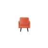 Rückansicht eines oranger Sessel aus Stoff mit schwarzen Beinen.
