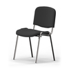 Schwarzer Besucherstuhl mit chromfarbenem Gestell in Seitenansicht.