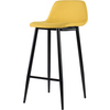 Gelber Barhocker mit schwarzem Gestell und ergonomischer Rückenlehne.