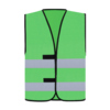 Grüne Warnweste in XXL mit zwei umlaufenden reflektierenden Streifen und schwarzer Einfassung.
