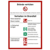 Hinweisschild mit Anweisungen zur Brandverhütung und Verhalten im Brandfall.