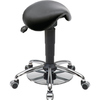 Schwarzer ergonomischer Sitzhocker mit Rollen und drehbarem Sitz, höhenverstellbar.