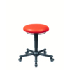 roter Sitzhocker mit Rollen und höhenverstellbarem Gestell auf einem stabilen Fußkreuz
