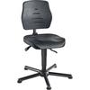 Schwarzer ergonomischer Arbeitsdrehstuhl mit breiter Rückenlehne und höhenverstellbarem Sitz.