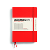 Rotes Hardcover-Notizbuch im DIN A5 Format mit liniertem Papier und Gummiband.