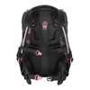 Rückansicht eines Schulrucksacks in Pink und Schwarz mit verstellbaren Schulterträgern.