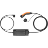 Mobile Ladestation mit Typ-2-Kupplung, Schuko-Stecker, Kontrollbox und Ladekabel.
