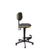 Schwarzer Arbeitsdrehstuhl mit gelben Akzenten, höhenverstellbar und ergonomischer Rückenlehne.