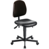 Schwarzer Arbeitsdrehstuhl mit ergonomischer Sitzfläche und gepolsterter Rückenlehne.
