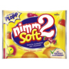 Gelbe Verpackung mit nimm2 Soft Bonbons, gefüllt mit Fruchtsaft und Vitaminen.