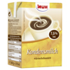 Kartonverpackung von Kondensmilch mit einem Kaffeetasse und Nährwertinformationen.