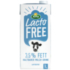Tetra Pak mit laktosefreier Milch, grauem Kuh-Motiv und 3,5% Fett, 1 Liter.