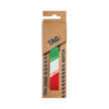Buntes Rucksack-Accessoire in Verpackung mit italienischen Flaggenfarben und Magnet-Schnalle.