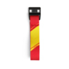 Rotes und gelbes Rucksack-Tag mit Magnet-Schnalle im Design der spanischen Flagge.
