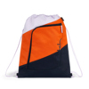 Sportbeutel in orange, weiß und navy mit Kordelzug und seitlichem Reißverschluss.
