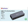 USB-C Pro Dockingstation CDS-15 mit 15 Anschlüssen und Informationen auf blauem Hintergrund.
