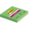 Grüne, quadratische Haftnotizen in der Verpackung mit dem Aufdruck 'super sticky'.