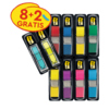 Zehn farbige Post-it® Haftstreifen Index Mini mit zwei kostenlosen Spendern in der Abbildung.