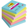 Sechs Blöcke in verschiedenen Farben der Post-it Super Sticky Notes übereinander gestapelt.