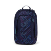 Satch Schulrucksack air Purple Laser in dunklem Blau mit geometrischem Muster und Tragegriff.