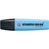 Himmelblauer Textmarker mit schwarzer Kappe und Aufschrift "STABILO BOSS ORIGINAL".