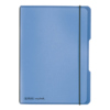Blaues DIN A5 Notizheft mit flexiblem Cover und Gummibandverschluss.
